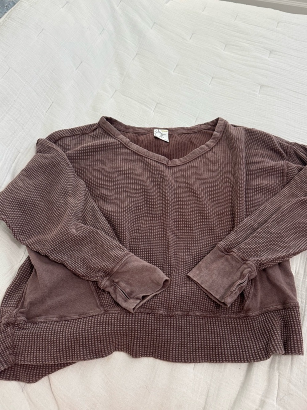 Aerie Long Sleeve Waffle Knit Tee in Brown